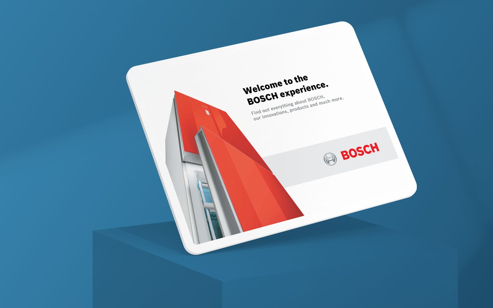 The welcome screen of the Bosch experience on a tablet