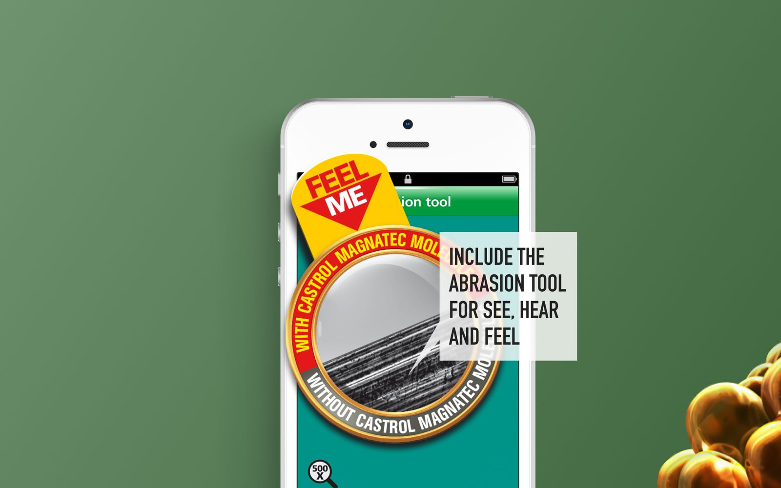 The abrasion tool in the app, comparing a surface with and without Castrol Magnatec