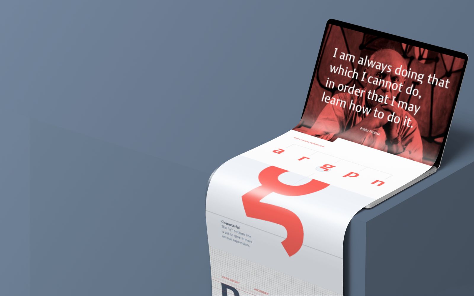 The Eklekta specimen booklet, opening with a Picasso quote and the characteristic letterforms