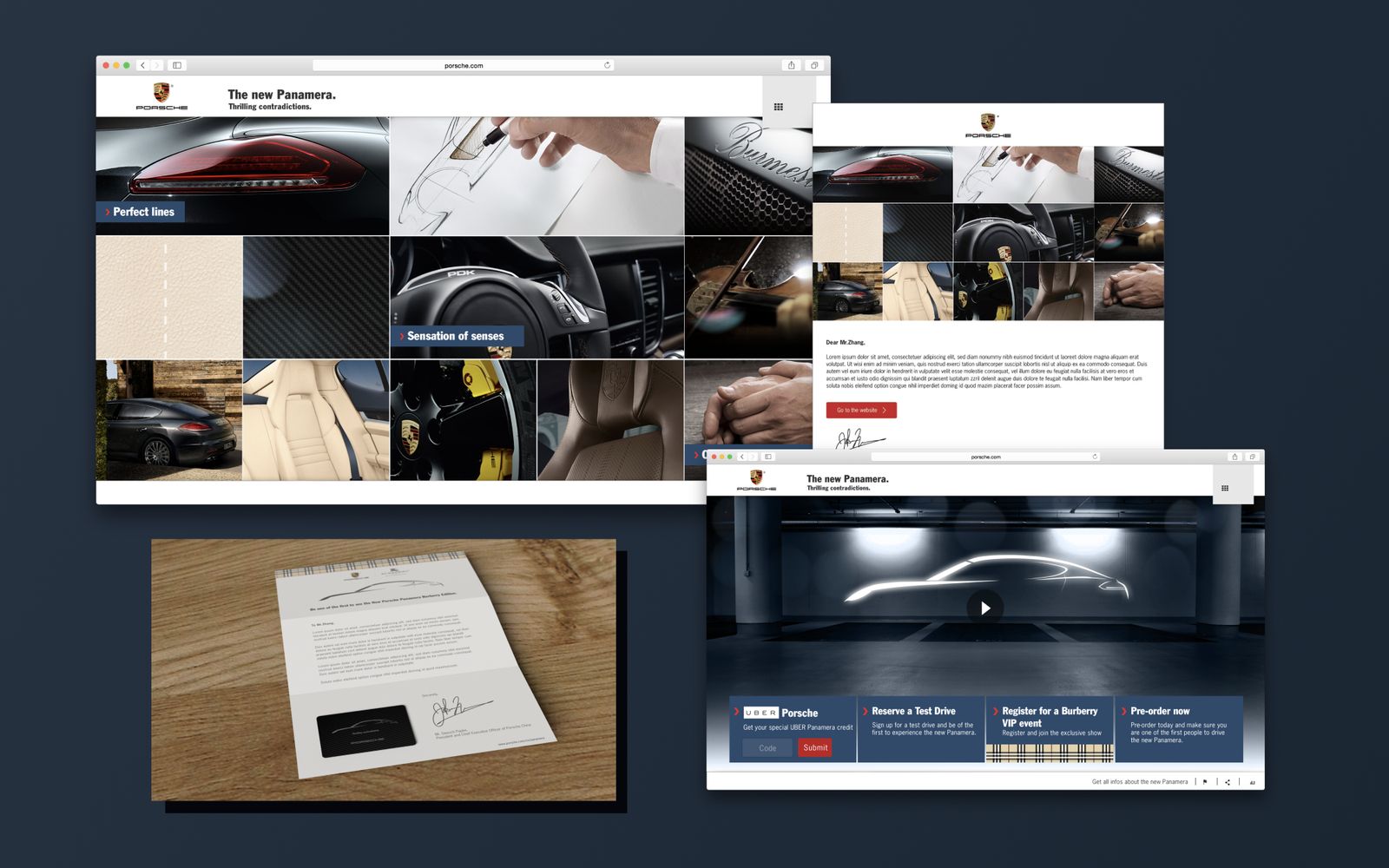 The preview experience with its image grid, a personal letter and a registration page for a test drive