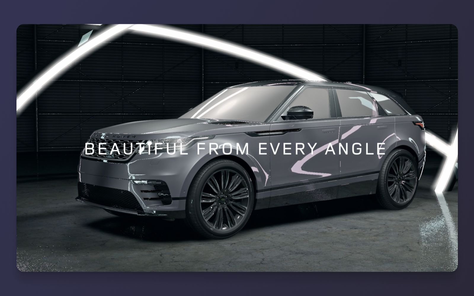 A frame from the campaign film, with the line "Beautiful from every angle" across the car