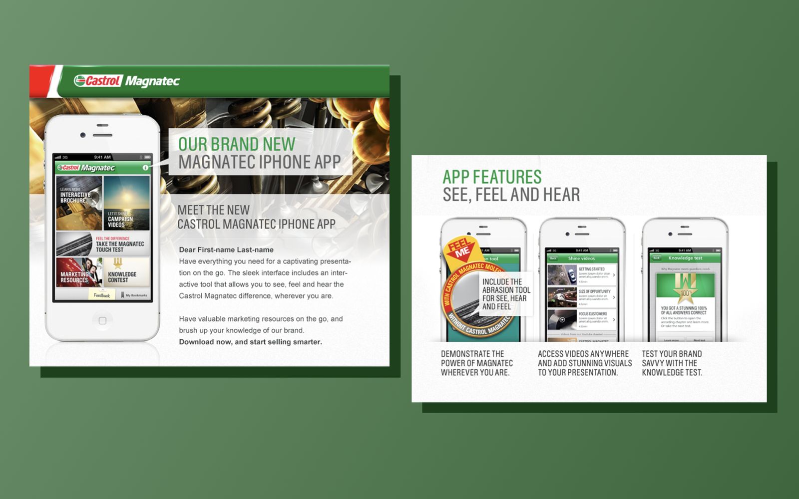 The app's own launch mailing and a feature overview showing the tools it contains