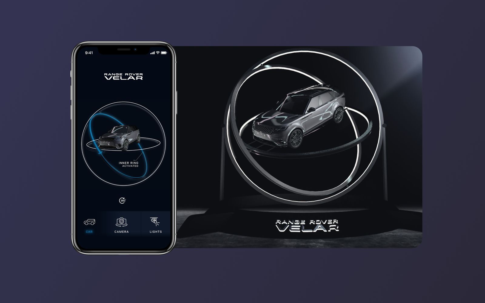 The companion phone app controlling the installation, beside the car in the rings