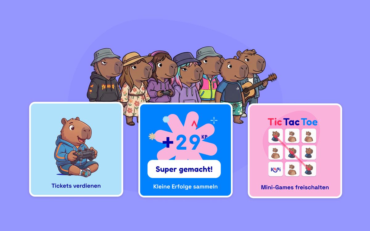 Three cards showing tickets being earned, a plus twenty-nine point celebration, and a Tic Tac Toe mini-game being unlocked