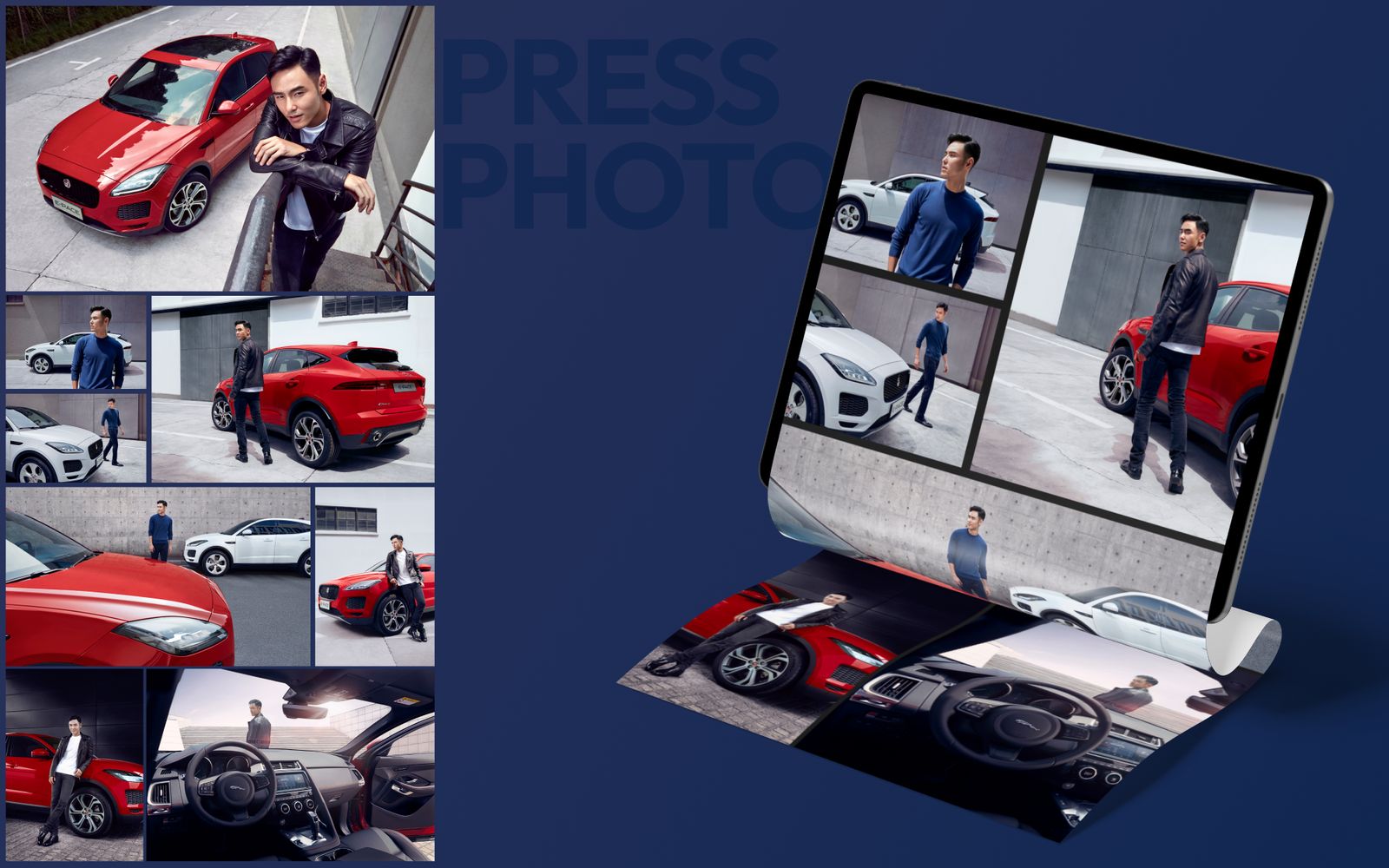 The press photo set, with the ambassador and the car in red and white