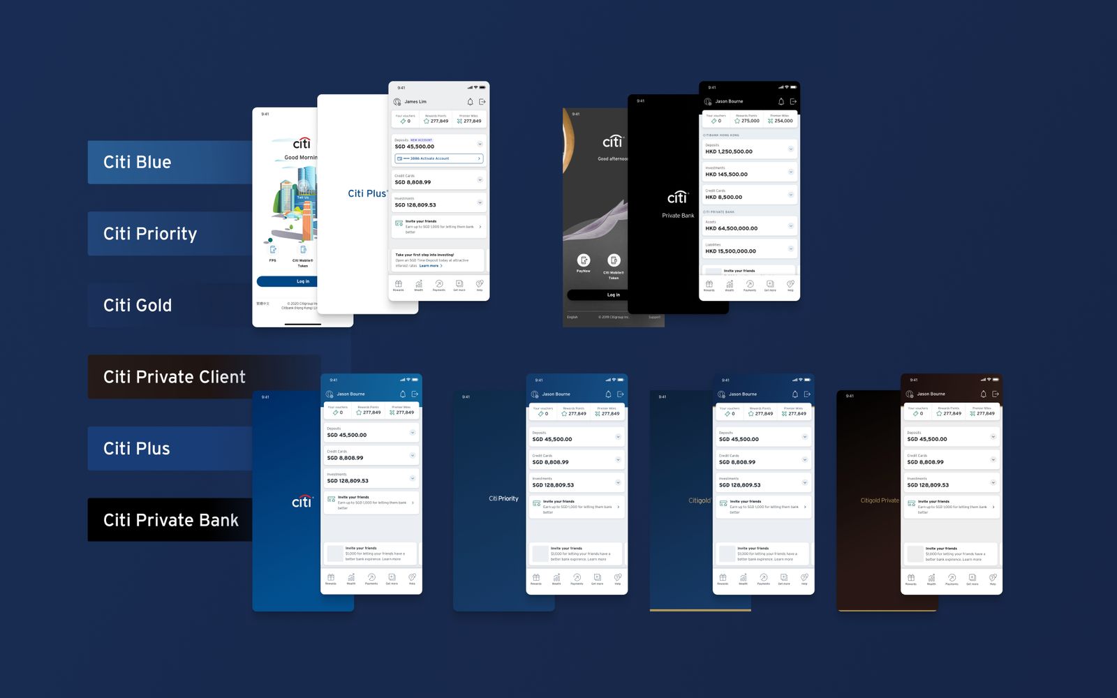 Six themed variants of the app for the Citi customer segments