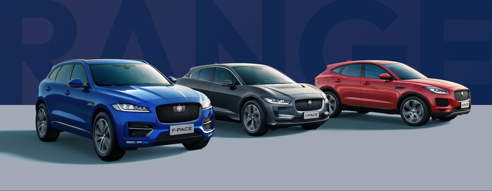 The Jaguar SUV range, F-Pace, E-Pace and the launch car together